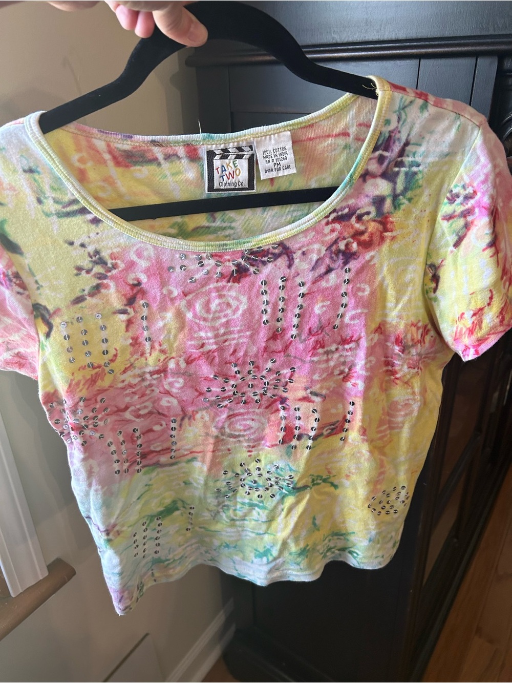 Take Two Pastel Tie-Dye Short Sleeve Tee with Crystal Accents